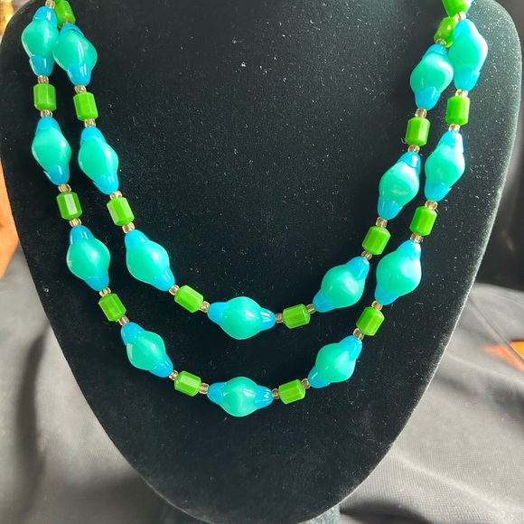 VTG MCM Gorgeous Double strand Bright blue and green beaded choker. - Picture 1 of 7